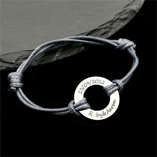 Rope Bracelet with Engraved Round Amulet