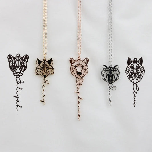 Personalized Animal Head Necklace with Name - Custom